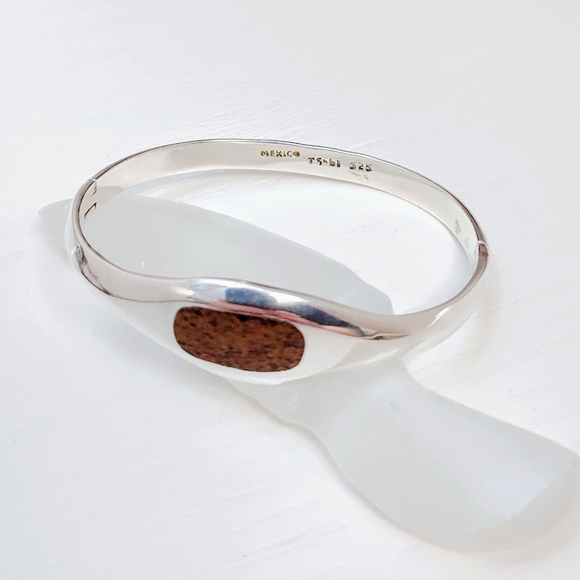 Taxco Jewelry - Vintage TAXCO Sterling Silver Hinged Bracelet Brown/black Jasper Inlay Unisex